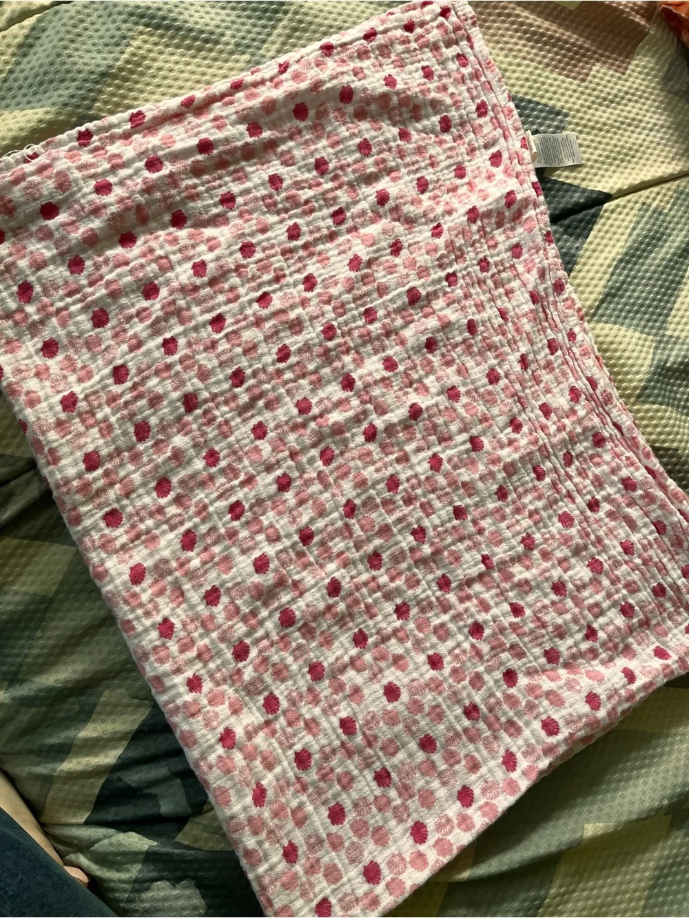 chick pea Pink Polka Dot Muslin Baby Blanket